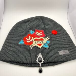 red & black heart beanie